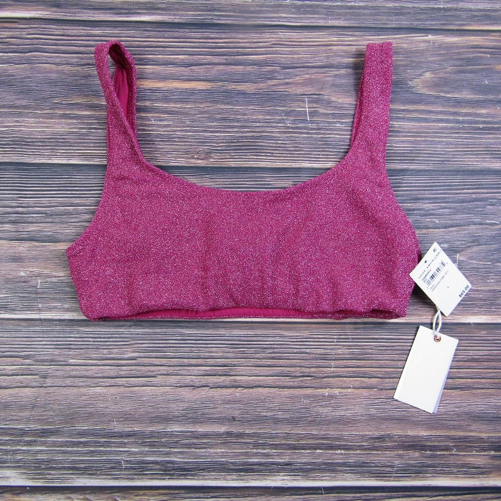 Good American NEW Large Size 3 Pink Sparkle Scoop Top Crop Beach Summer Swim